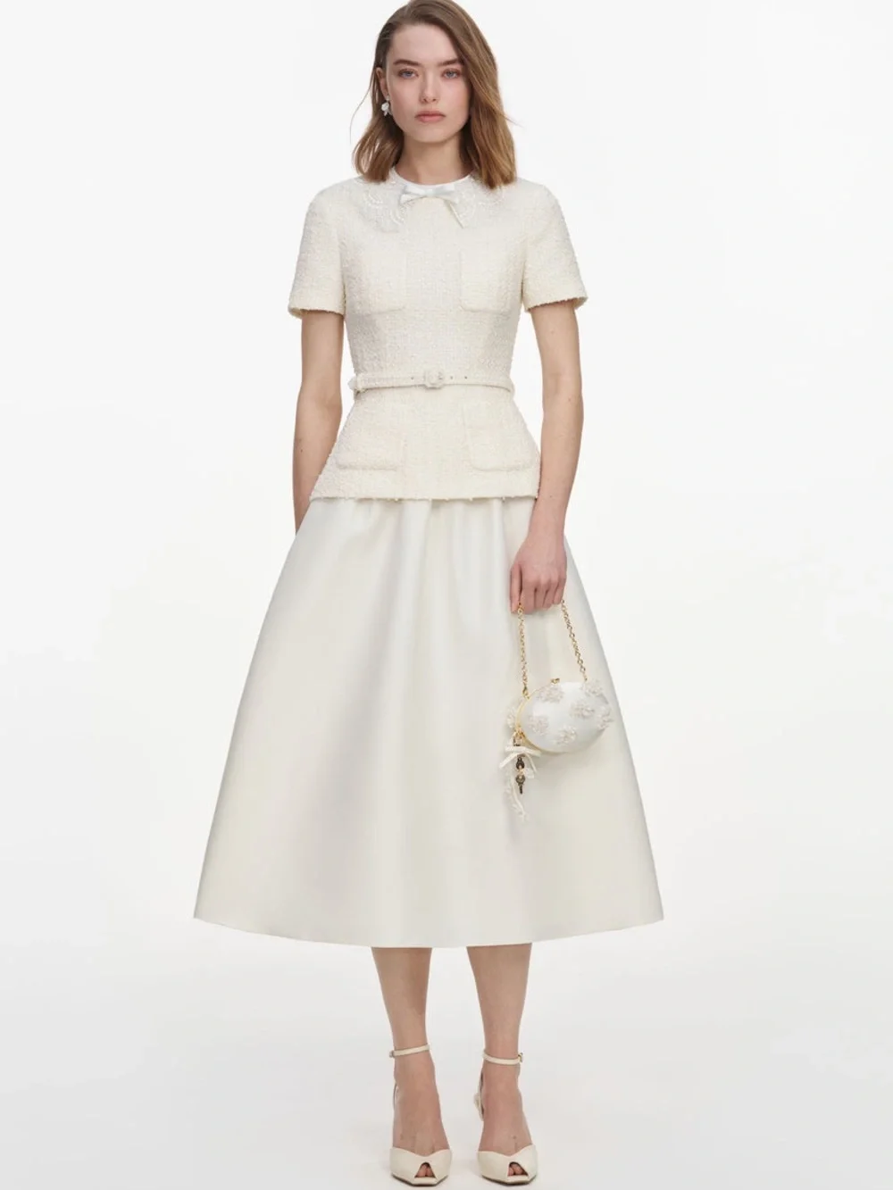 NWOT Self-Portrait CREAM BOUCLE TAFFETA MIDI DRESS